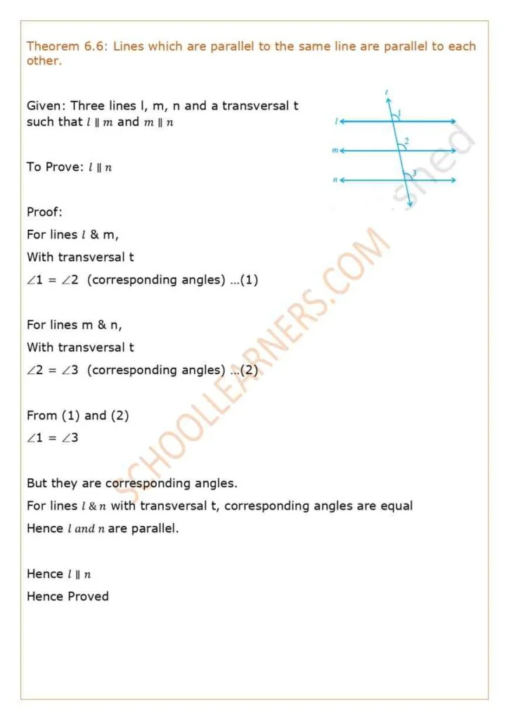 Theorem 6.6 Class 9 Lines which are parallel to the same line are parallel to each other.